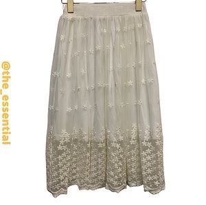 Cherry Pink 3D Posy Double-Layered Mesh Midi Skirt